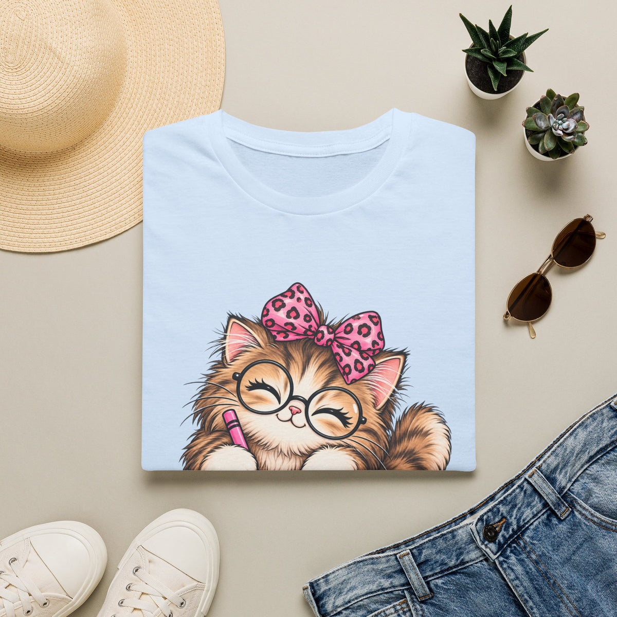 Cute Cat Coloring T-Shirt — Kitty with Crayons Graphic Tee