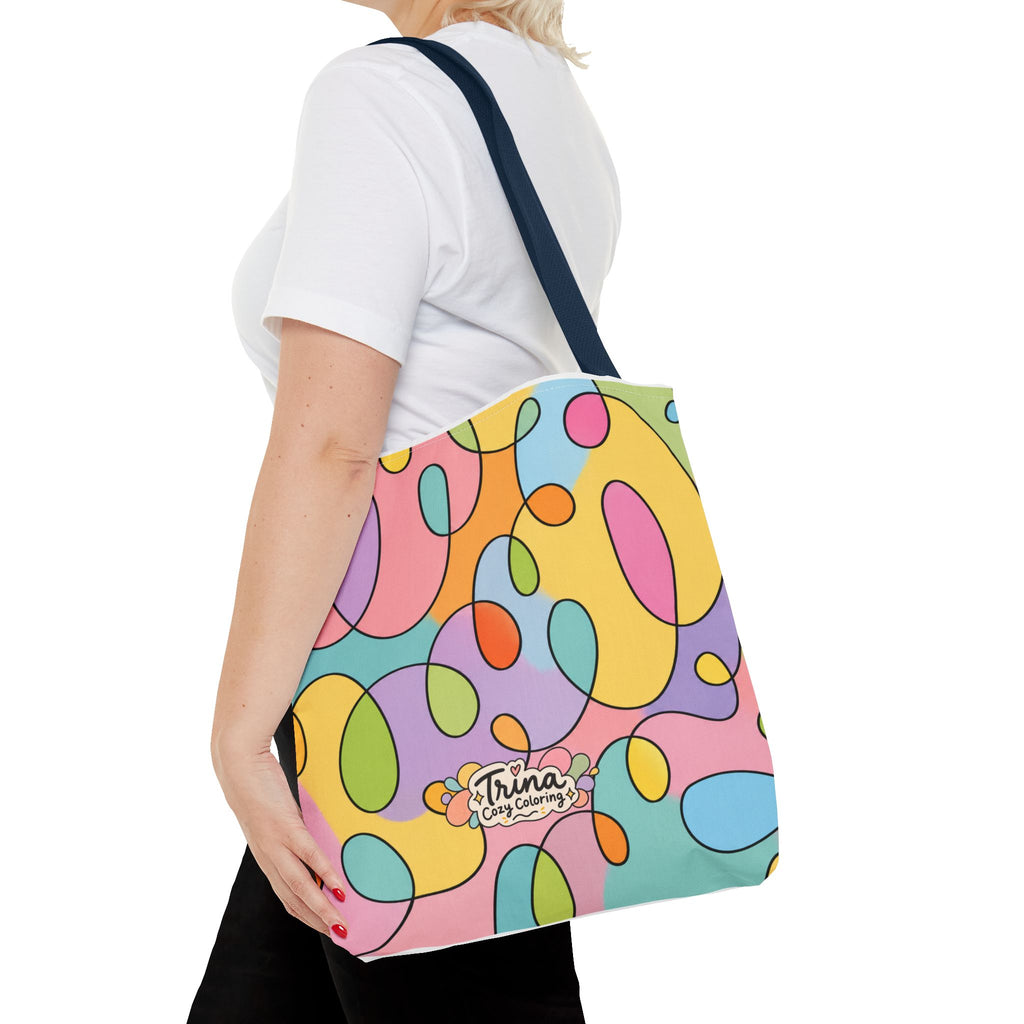 Colorful Abstract Doodle Tote Bag — Pastel Swirl All-Over Print