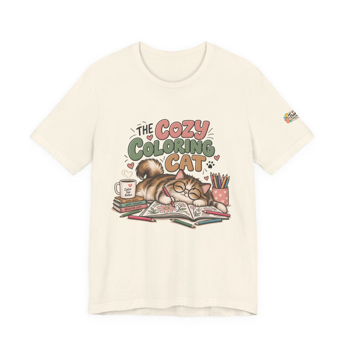 Cozy Coloring Cat T‑Shirt — Cute Cat & Coloring Book Graphic Tee