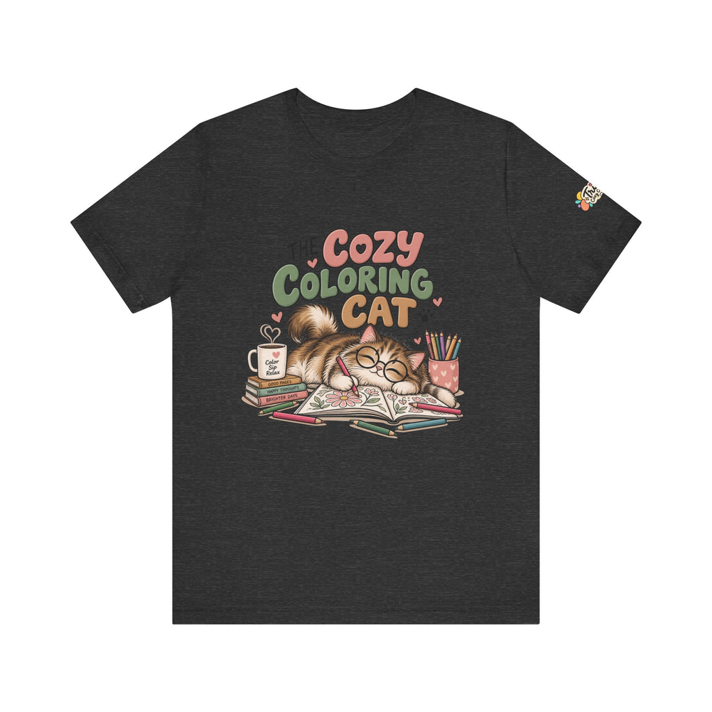 Cozy Coloring Cat T‑Shirt — Cute Cat & Coloring Book Graphic Tee