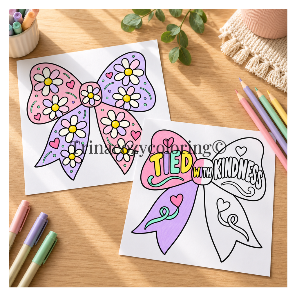 Big Bows & Little Joys – 10-Piece 8×8 Physical Coloring Sheet Pack 🎀