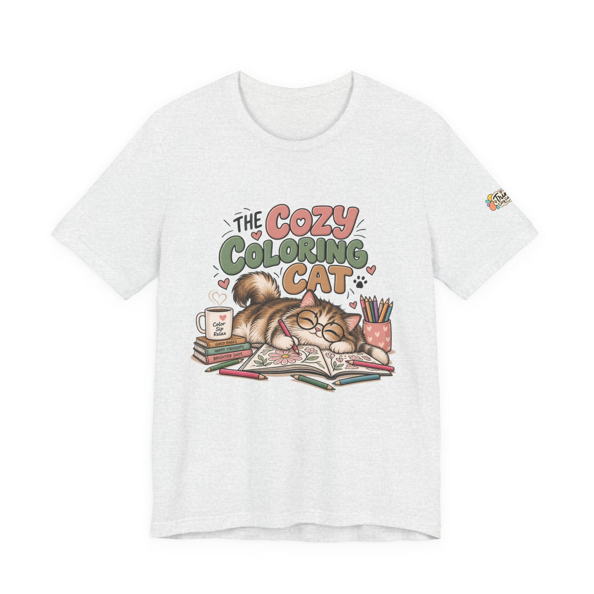 Cozy Coloring Cat T‑Shirt — Cute Cat & Coloring Book Graphic Tee