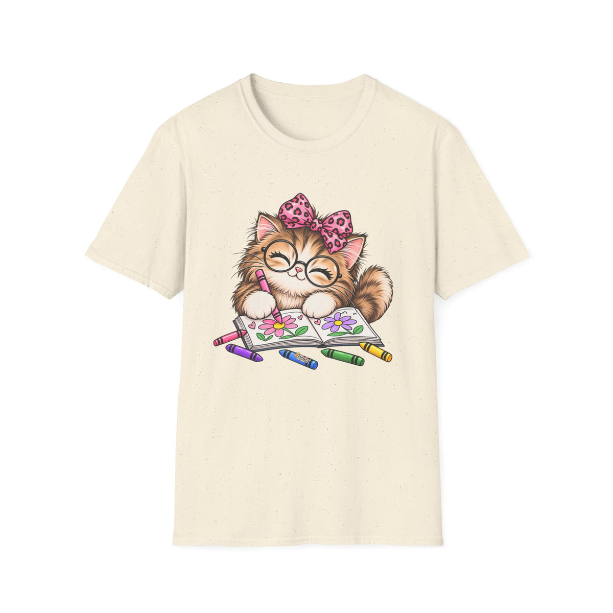 Cute Cat Coloring T-Shirt — Kitty with Crayons Graphic Tee
