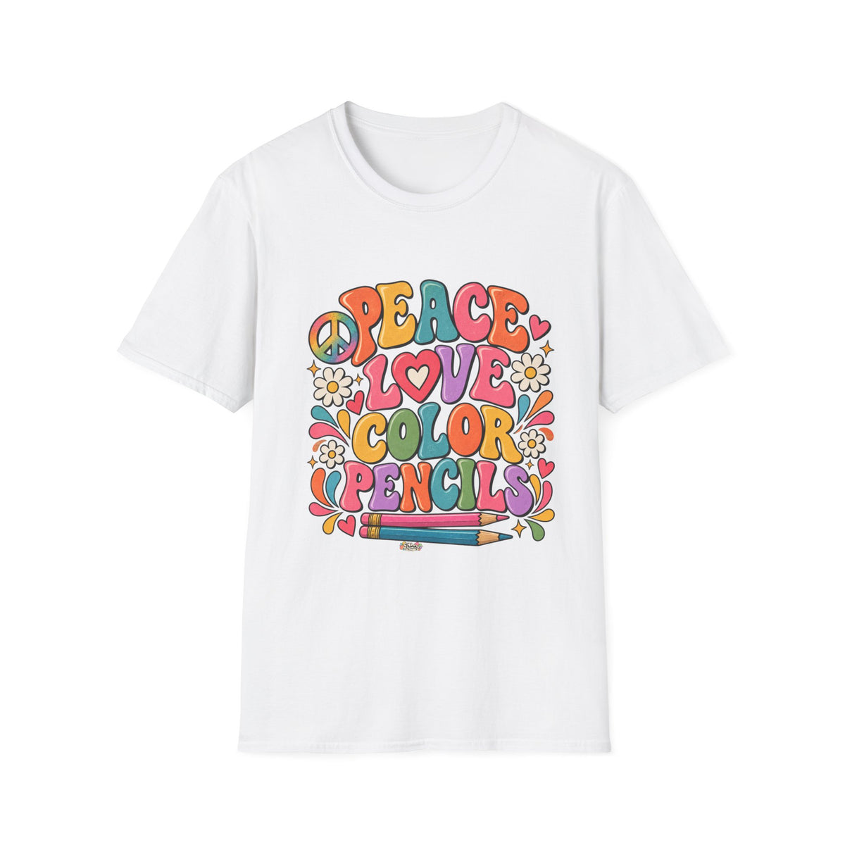 Peace Love Color Pencils T-Shirt — Retro Art Teacher & Artist Gift