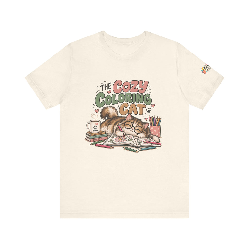 Cozy Coloring Cat T‑Shirt — Cute Cat & Coloring Book Graphic Tee