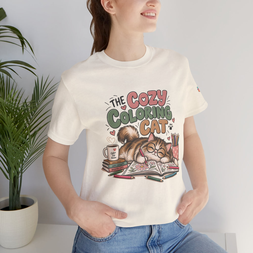 Cozy Coloring Cat T‑Shirt — Cute Cat & Coloring Book Graphic Tee