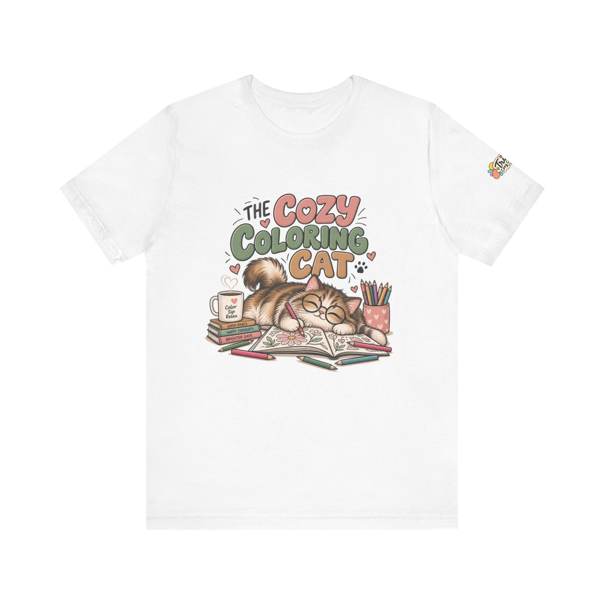 Cozy Coloring Cat T‑Shirt — Cute Cat & Coloring Book Graphic Tee