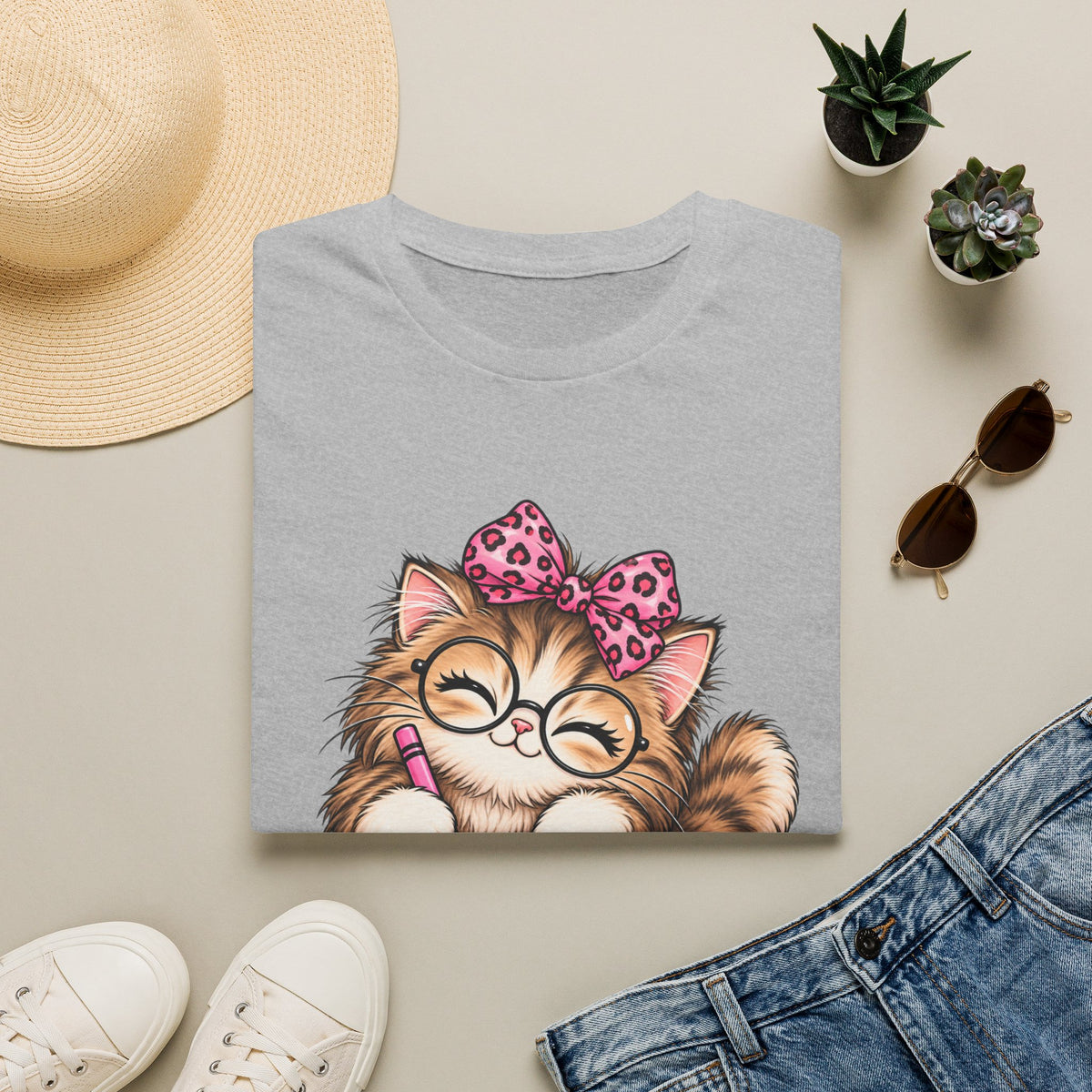 Cute Cat Coloring T-Shirt — Kitty with Crayons Graphic Tee
