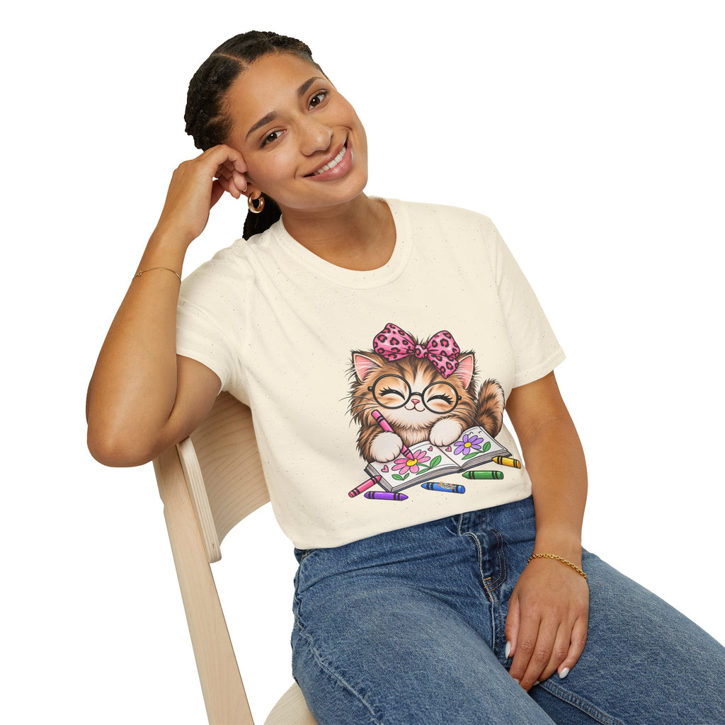 Cute Cat Coloring T-Shirt — Kitty with Crayons Graphic Tee