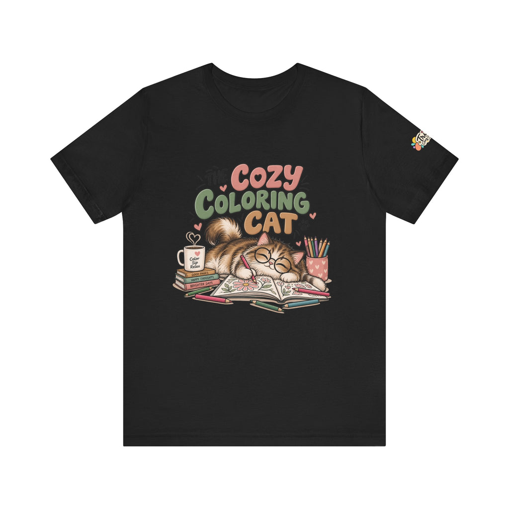 Cozy Coloring Cat T‑Shirt — Cute Cat & Coloring Book Graphic Tee