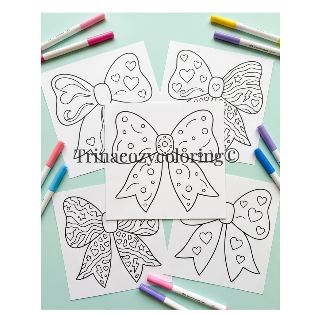 Big Bows & Little Joys – 10-Piece 8×8 Physical Coloring Sheet Pack 🎀