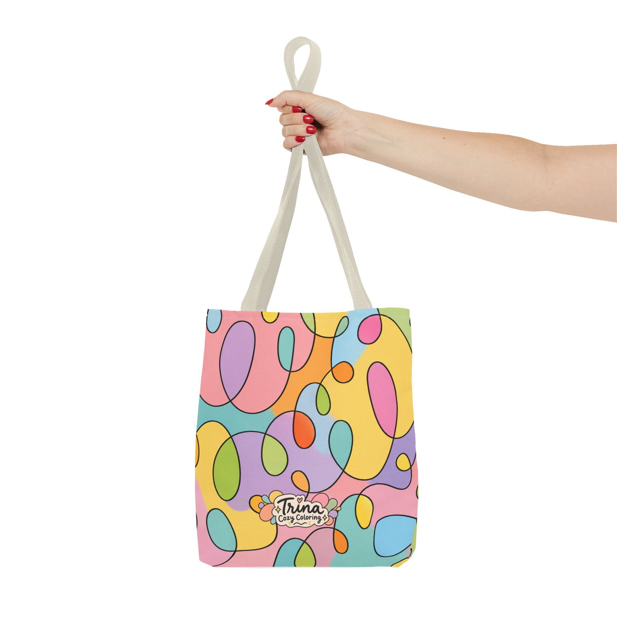 Colorful Abstract Doodle Tote Bag — Pastel Swirl All-Over Print