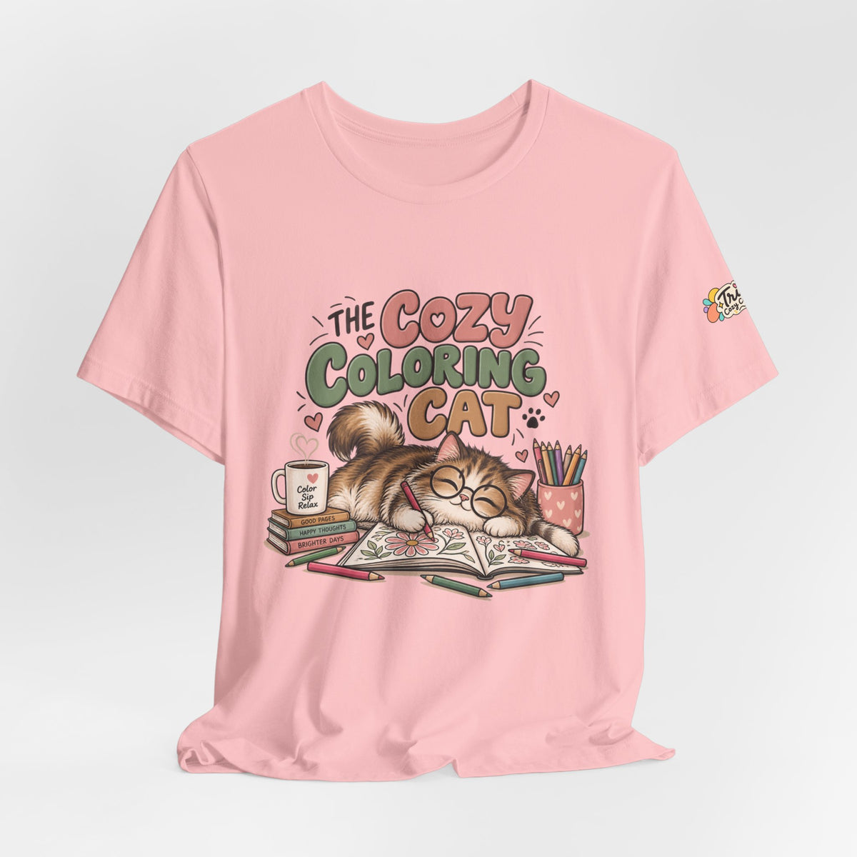 Cozy Coloring Cat T‑Shirt — Cute Cat & Coloring Book Graphic Tee
