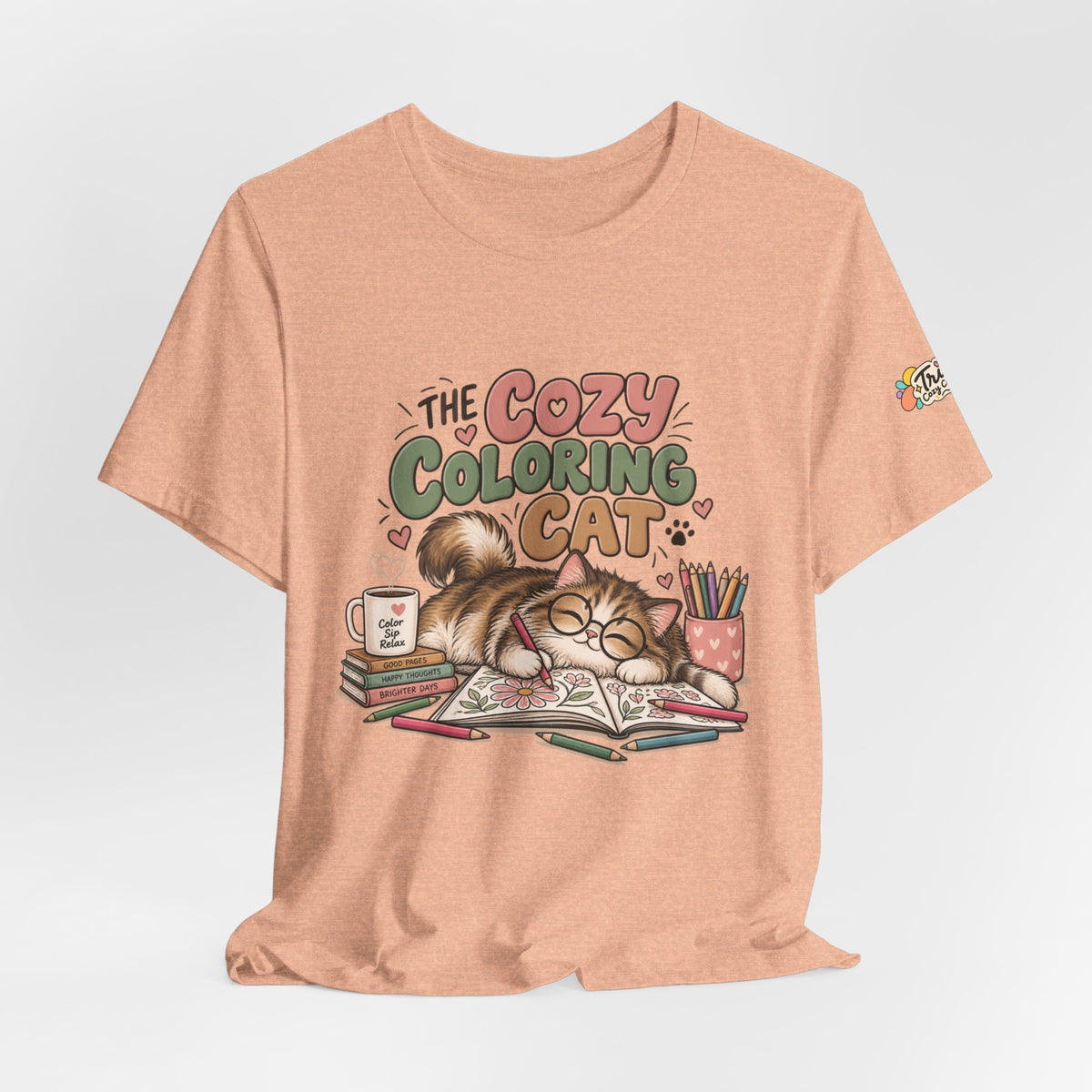 Cozy Coloring Cat T‑Shirt — Cute Cat & Coloring Book Graphic Tee
