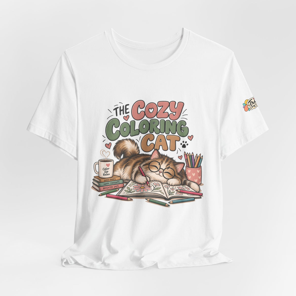 Cozy Coloring Cat T‑Shirt — Cute Cat & Coloring Book Graphic Tee