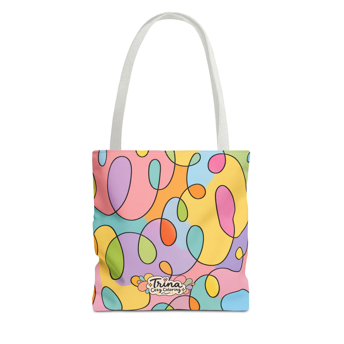 Colorful Abstract Doodle Tote Bag — Pastel Swirl All-Over Print