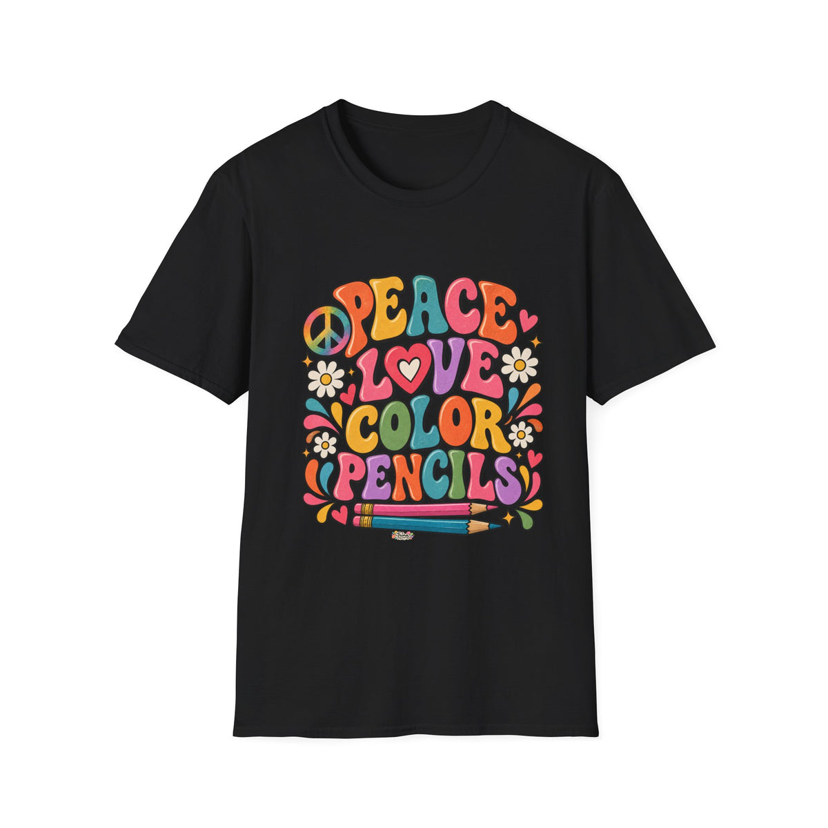 Peace Love Color Pencils T-Shirt — Retro Art Teacher & Artist Gift