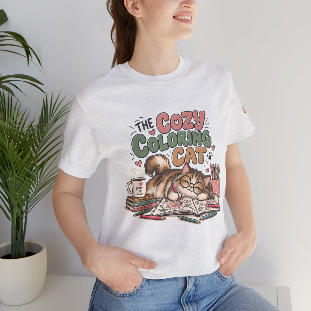 Cozy Coloring Cat T‑Shirt — Cute Cat & Coloring Book Graphic Tee