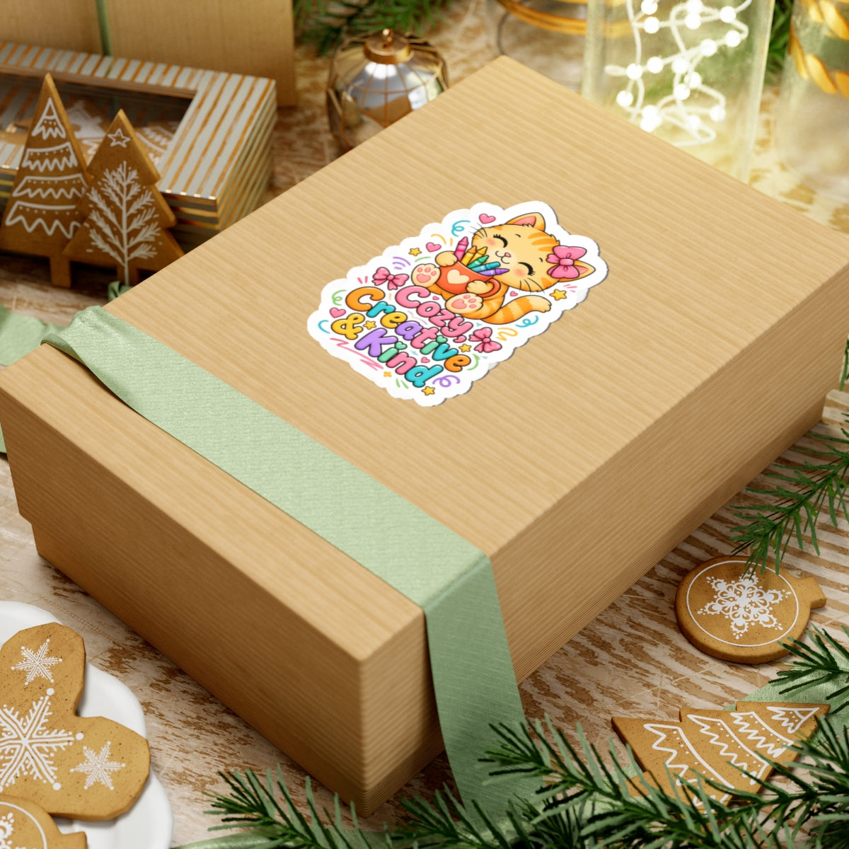 Cozy, Creative & Kind Cat Sticker — Cute Kiss-Cut Laptop Decal