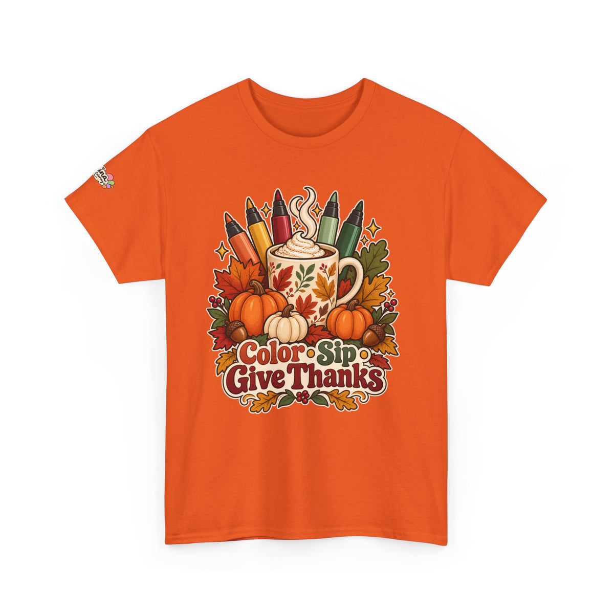Color, Sip & Give Thanks Tee — Thanksgiving Mug & Fall Art Lovers Shirt