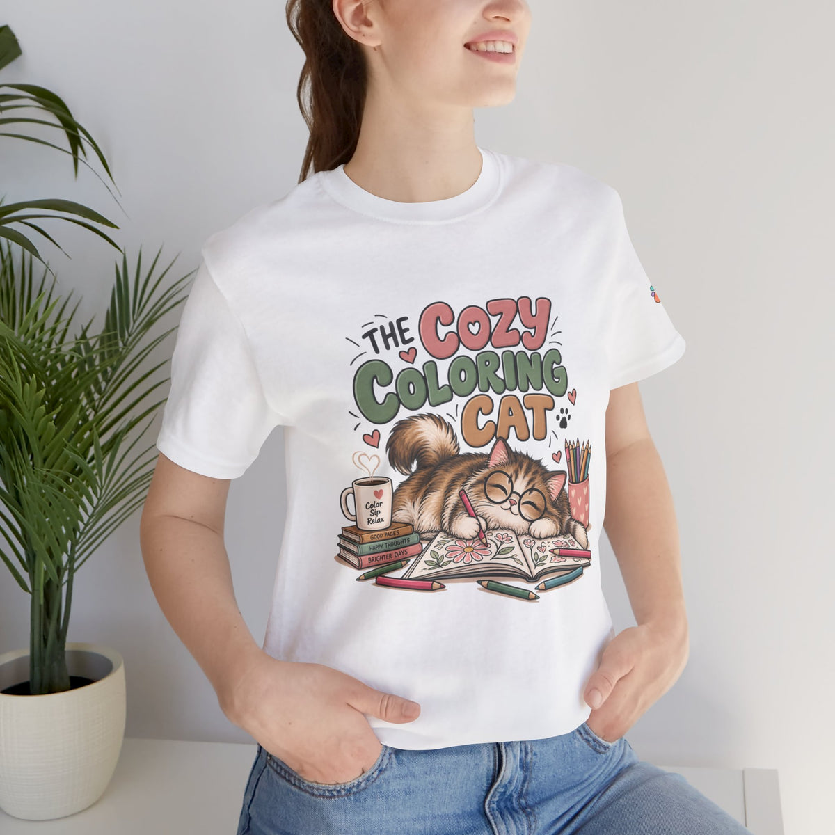 Cozy Coloring Cat T‑Shirt — Cute Cat & Coloring Book Graphic Tee