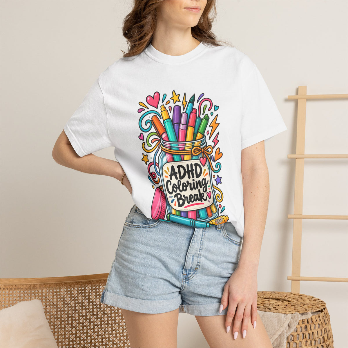 ADHD Coloring Break T‑Shirt — Fun Marker Jar Graphic Tee