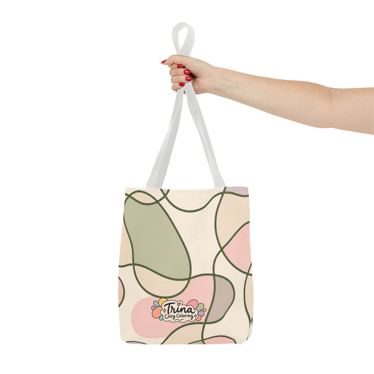 Cozy Meadow, Minimal Abstract Tote Bag – Pastel Loop Pattern, Cute Floral Logo