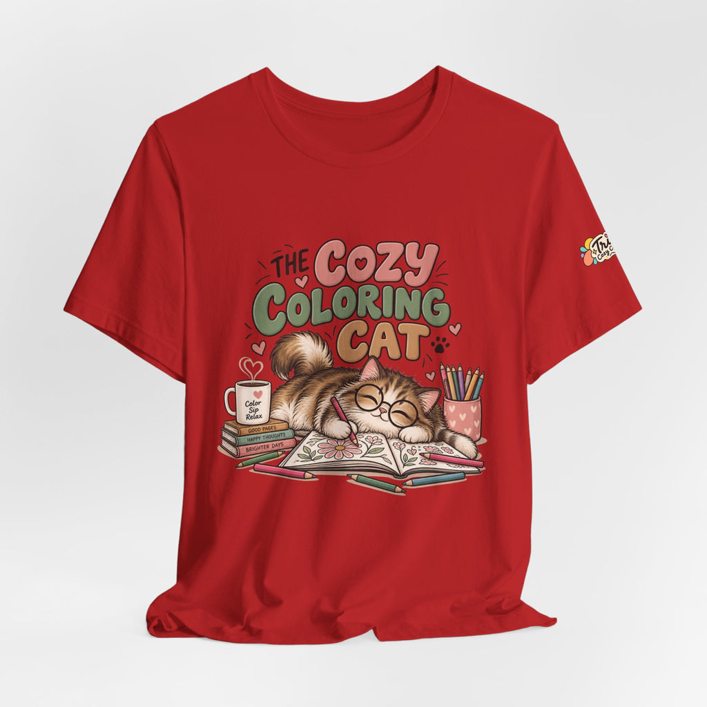 Cozy Coloring Cat T‑Shirt — Cute Cat & Coloring Book Graphic Tee