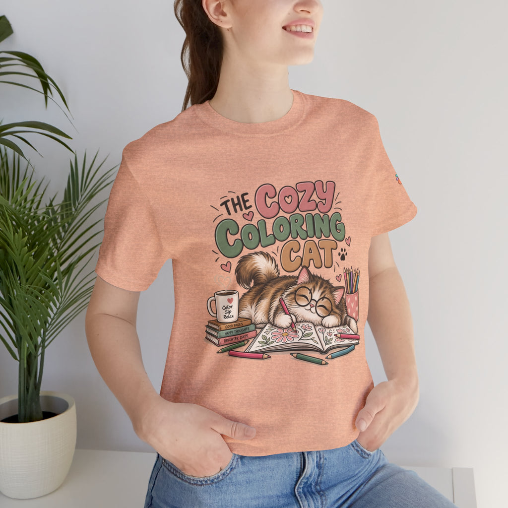 Cozy Coloring Cat T‑Shirt — Cute Cat & Coloring Book Graphic Tee