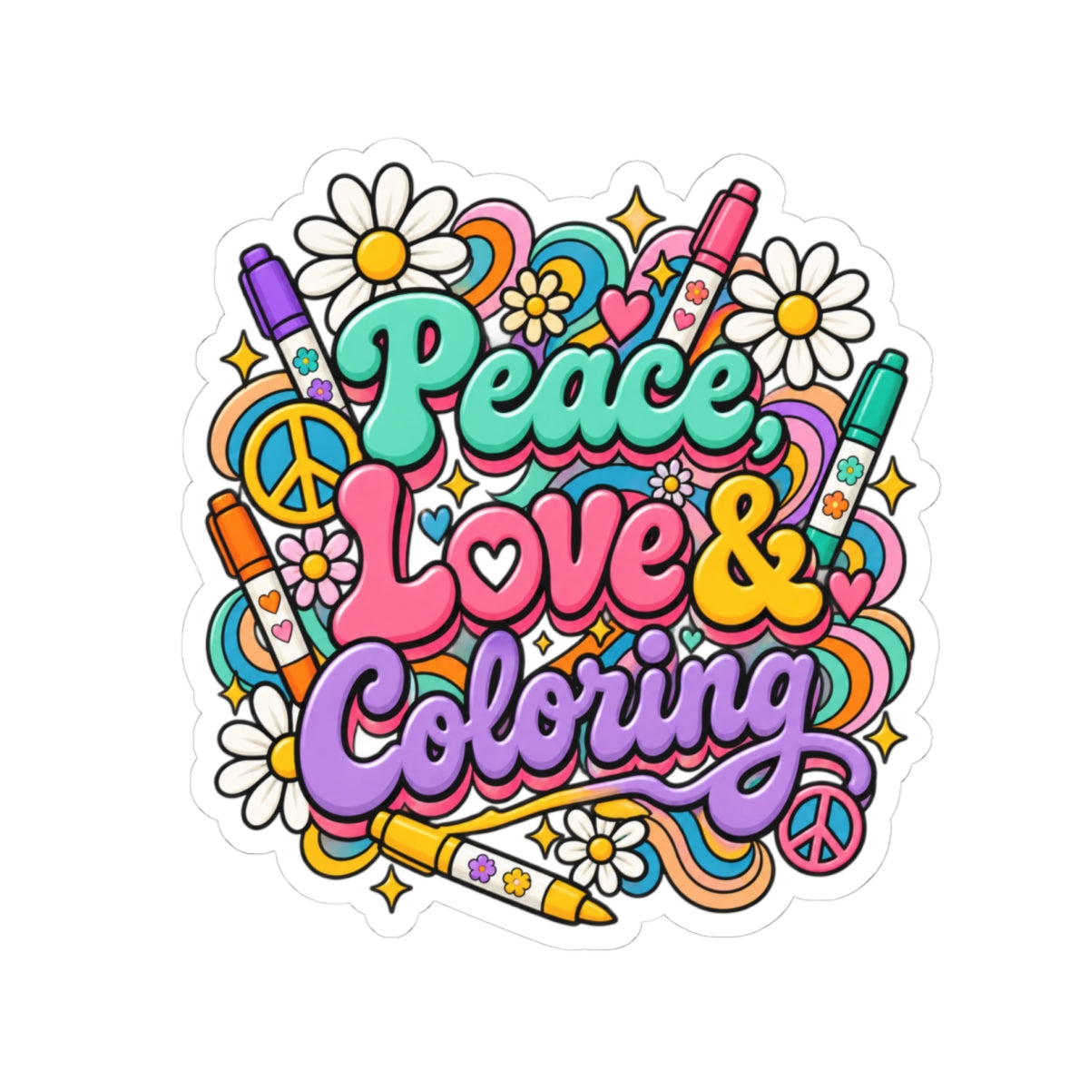 Peace Love & Coloring Kiss-Cut Sticker