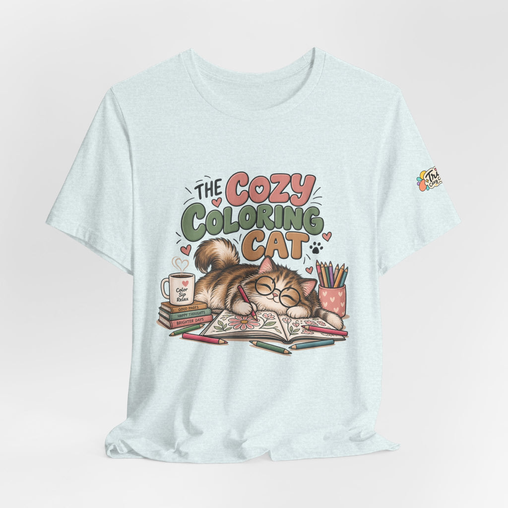 Cozy Coloring Cat T‑Shirt — Cute Cat & Coloring Book Graphic Tee