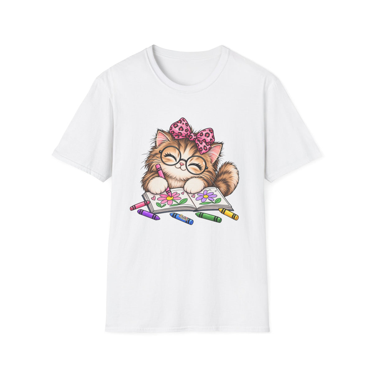 Cute Cat Coloring T-Shirt — Kitty with Crayons Graphic Tee