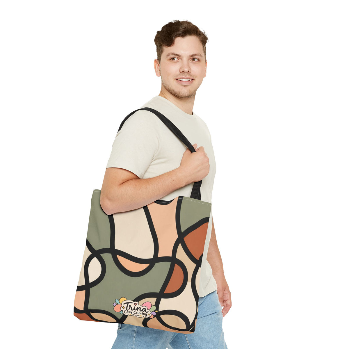 Cozy Retro Abstract Earth Tone Tote Bag – Modern Organic Pattern AOP