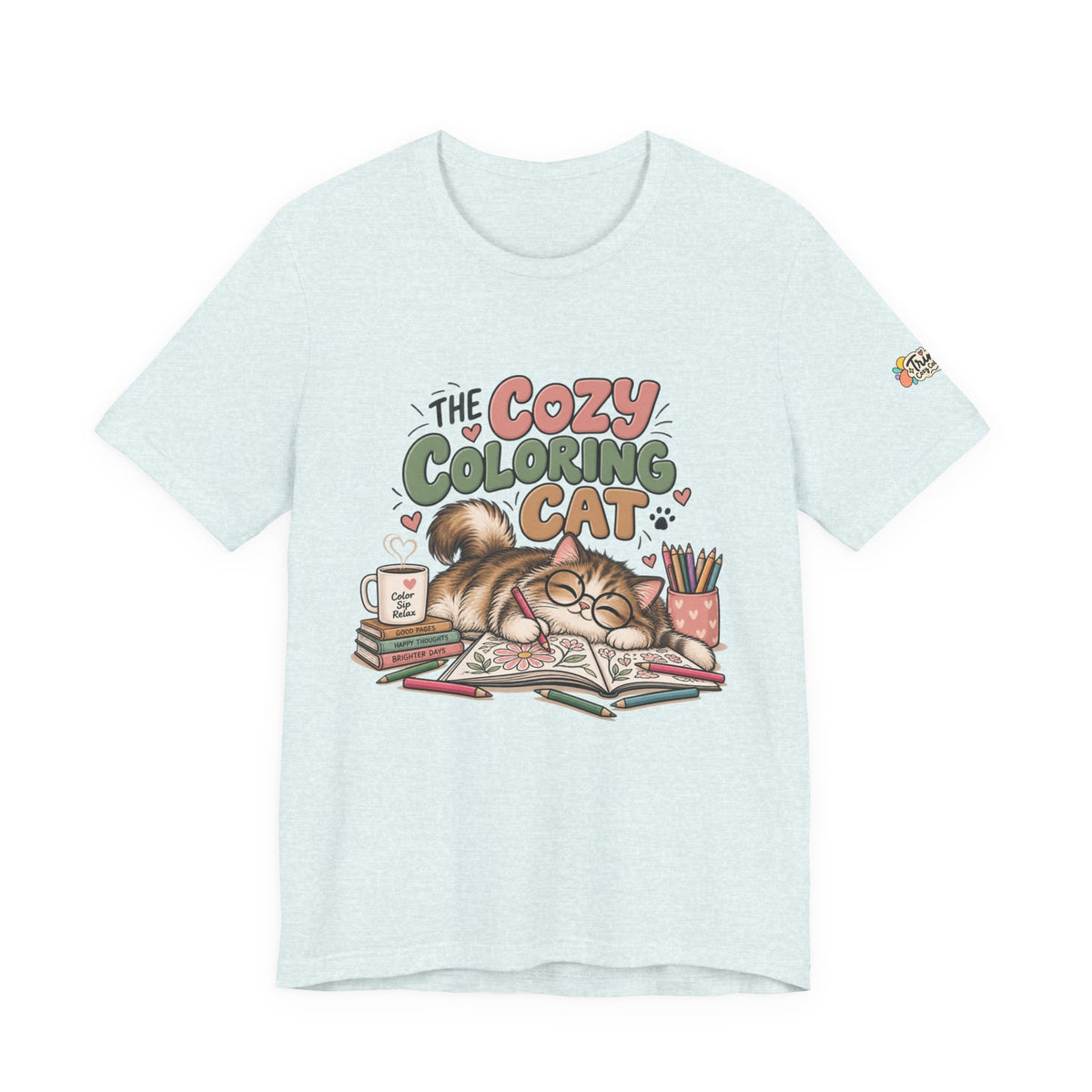 Cozy Coloring Cat T‑Shirt — Cute Cat & Coloring Book Graphic Tee