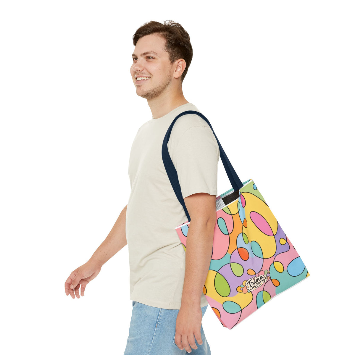 Colorful Abstract Doodle Tote Bag — Pastel Swirl All-Over Print