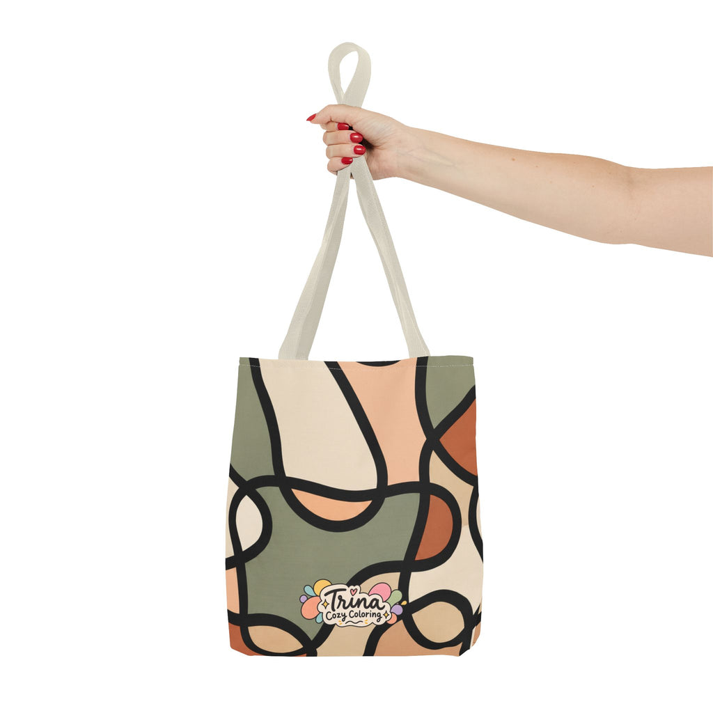 Cozy Retro Abstract Earth Tone Tote Bag – Modern Organic Pattern AOP
