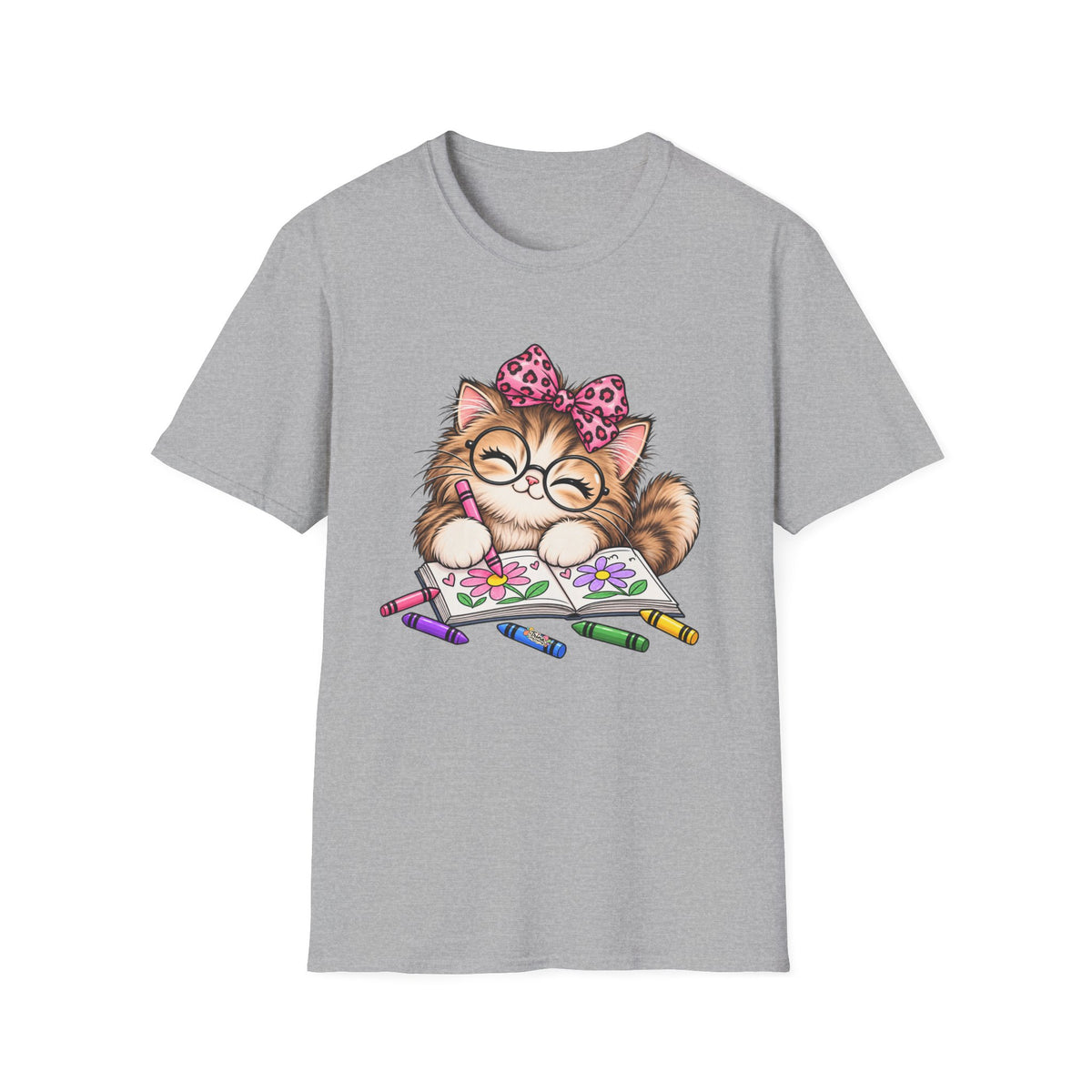 Cute Cat Coloring T-Shirt — Kitty with Crayons Graphic Tee