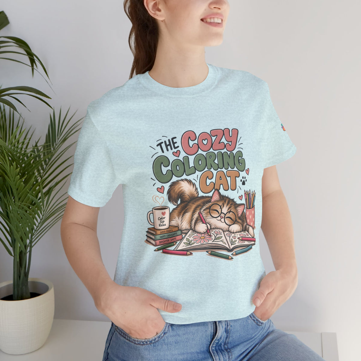 Cozy Coloring Cat T‑Shirt — Cute Cat & Coloring Book Graphic Tee
