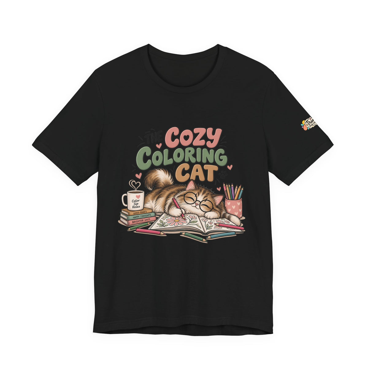 Cozy Coloring Cat T‑Shirt — Cute Cat & Coloring Book Graphic Tee