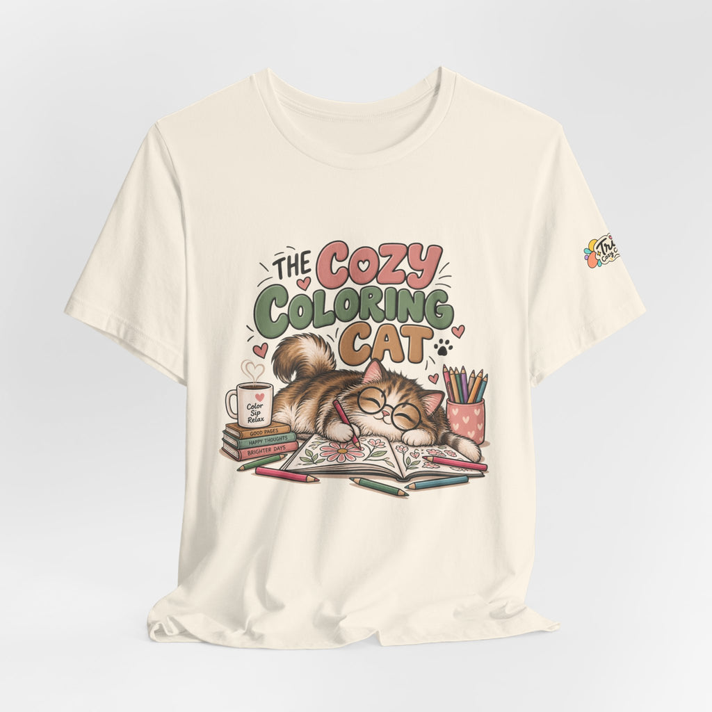Cozy Coloring Cat T‑Shirt — Cute Cat & Coloring Book Graphic Tee