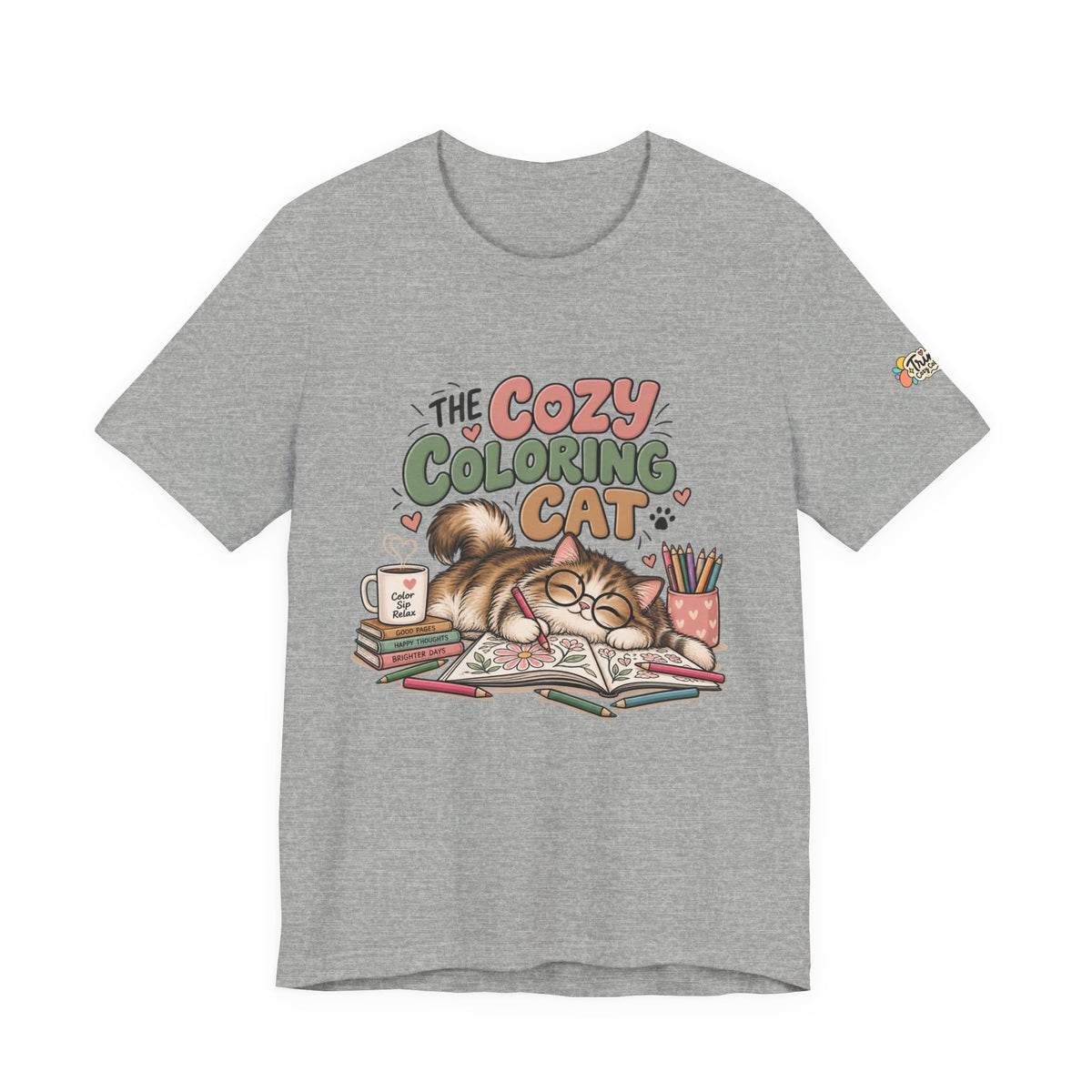Cozy Coloring Cat T‑Shirt — Cute Cat & Coloring Book Graphic Tee