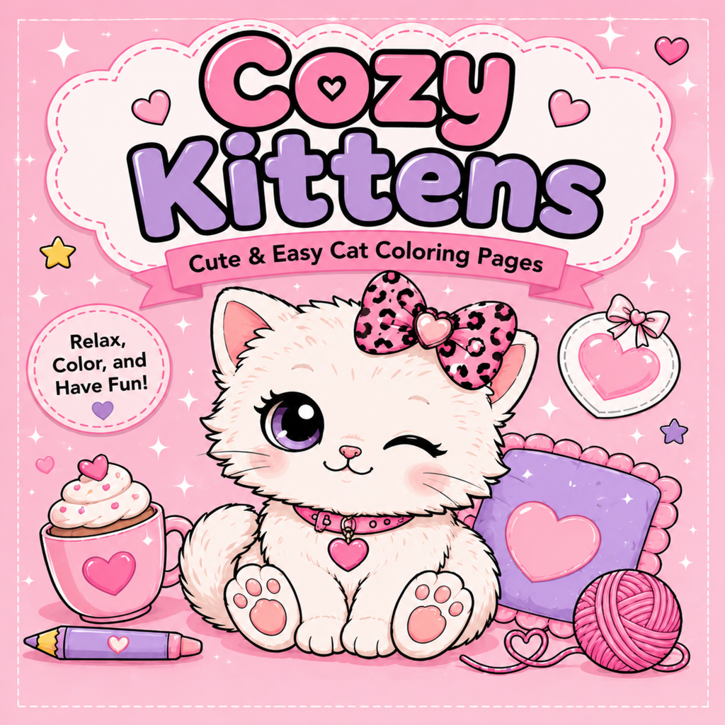 Cozy Kittens –  Coloring Book | 72 Cute & Easy Cat Coloring Pages