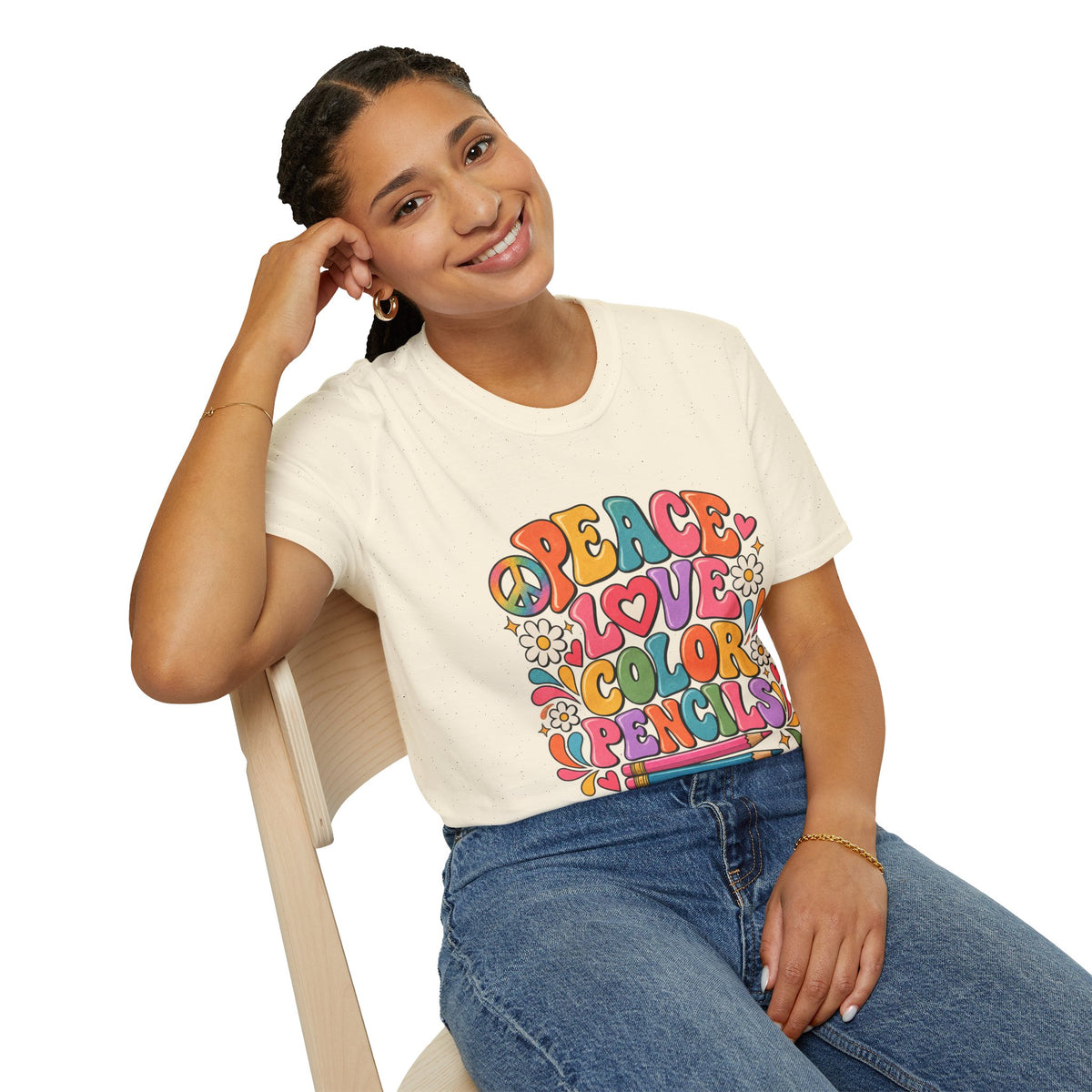 Peace Love Color Pencils T-Shirt — Retro Art Teacher & Artist Gift