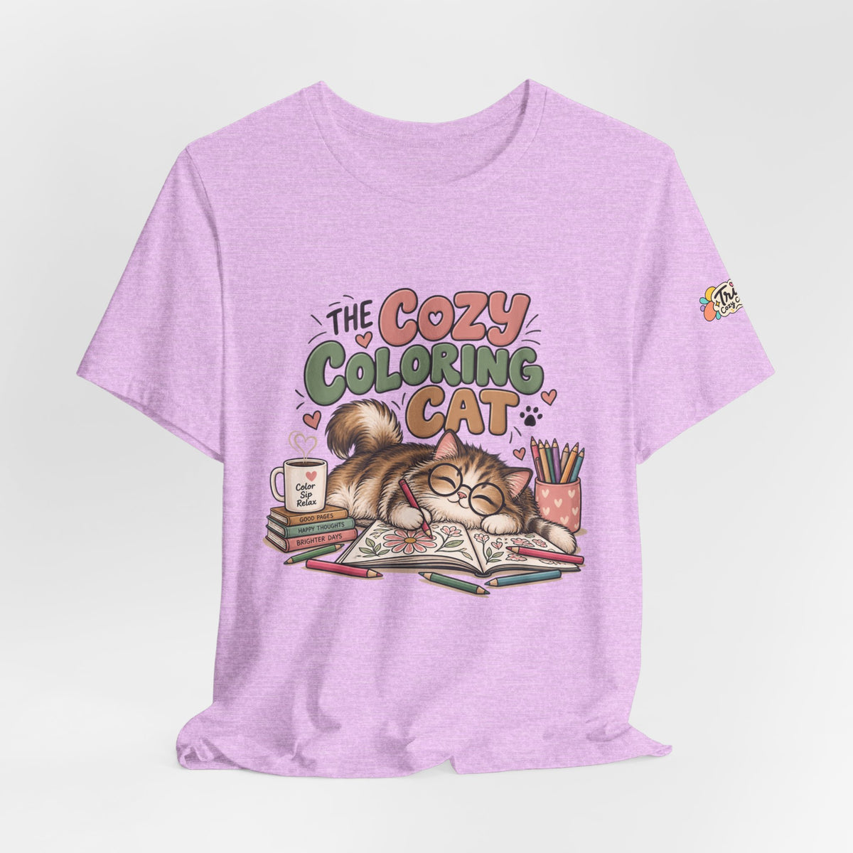 Cozy Coloring Cat T‑Shirt — Cute Cat & Coloring Book Graphic Tee