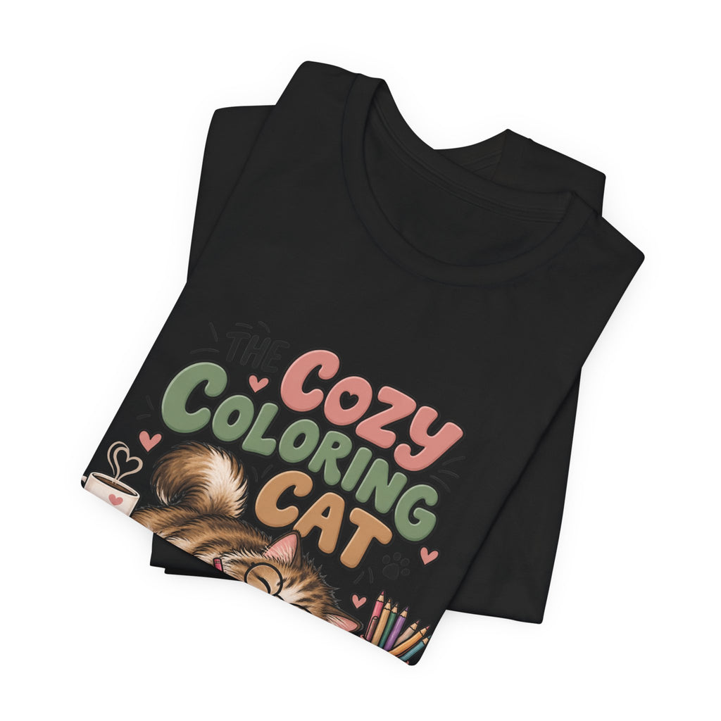 Cozy Coloring Cat T‑Shirt — Cute Cat & Coloring Book Graphic Tee