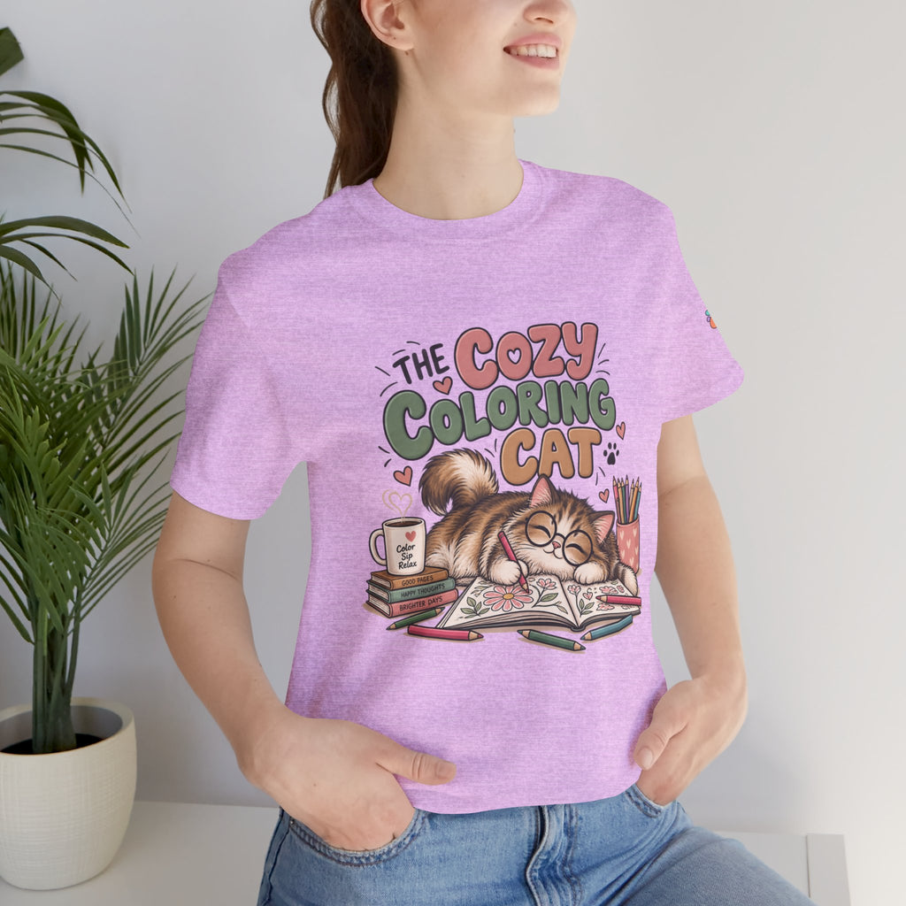 Cozy Coloring Cat T‑Shirt — Cute Cat & Coloring Book Graphic Tee