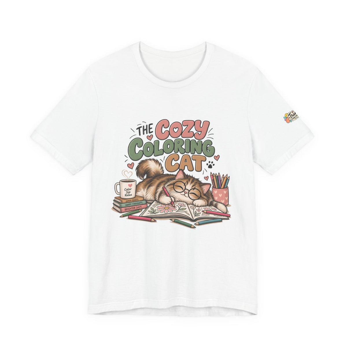 Cozy Coloring Cat T‑Shirt — Cute Cat & Coloring Book Graphic Tee