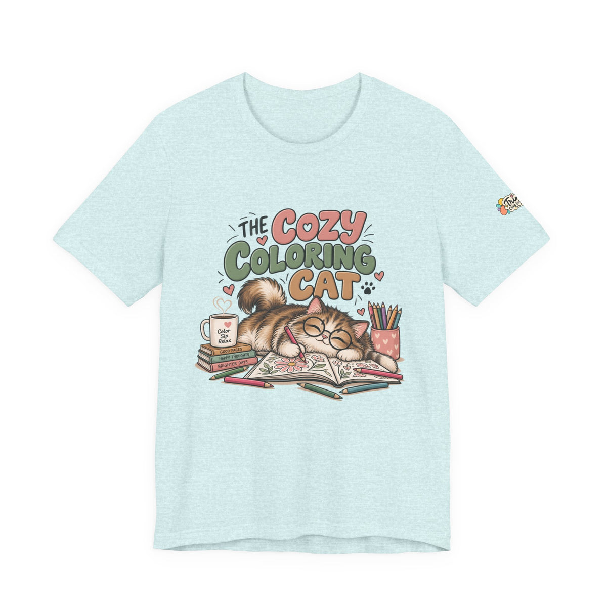 Cozy Coloring Cat T‑Shirt — Cute Cat & Coloring Book Graphic Tee