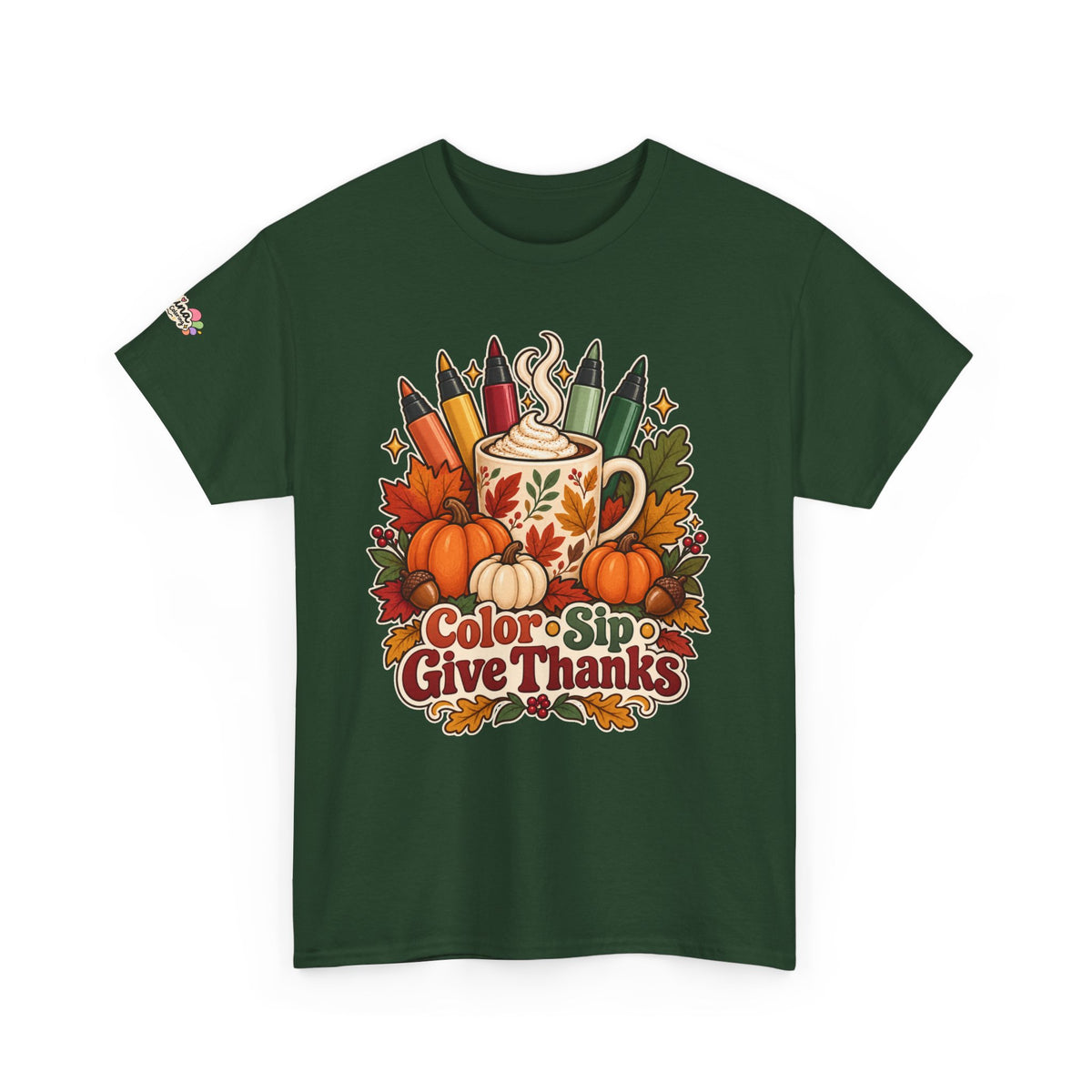 Color, Sip & Give Thanks Tee — Thanksgiving Mug & Fall Art Lovers Shirt