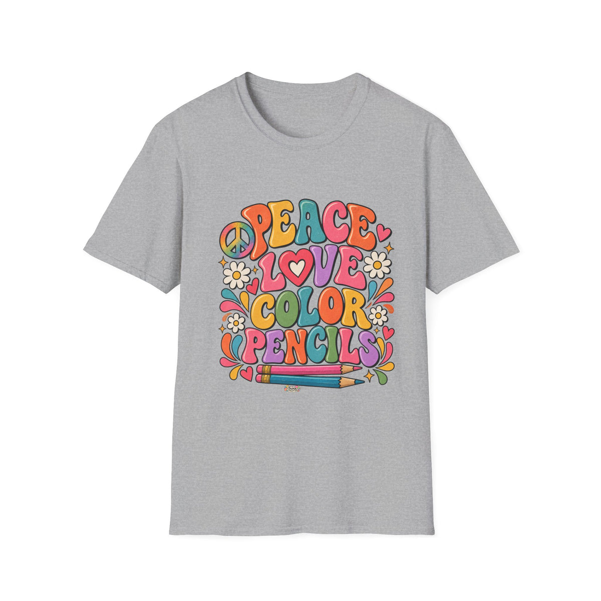 Peace Love Color Pencils T-Shirt — Retro Art Teacher & Artist Gift